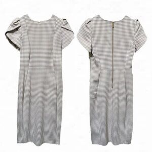 Calvin Klein White & Tan Checkered Midi Dress